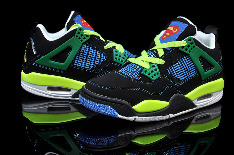 Air Jordan 4 Women Shoes Black/Green/Blue Online